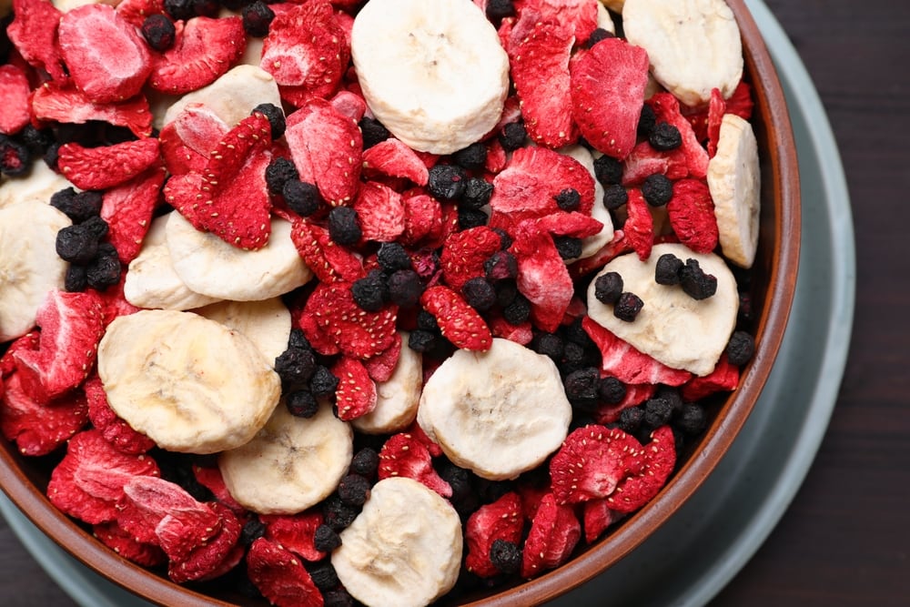 image of different mixed freeze dried fruits on a bowl