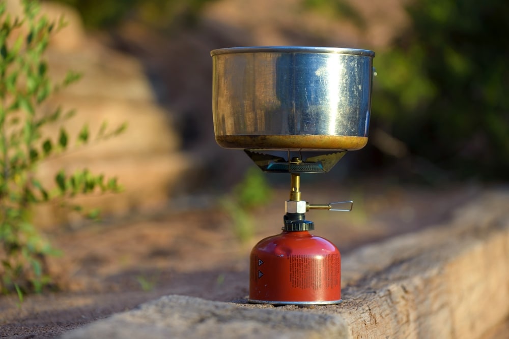 image of a pan a propane camping stove
