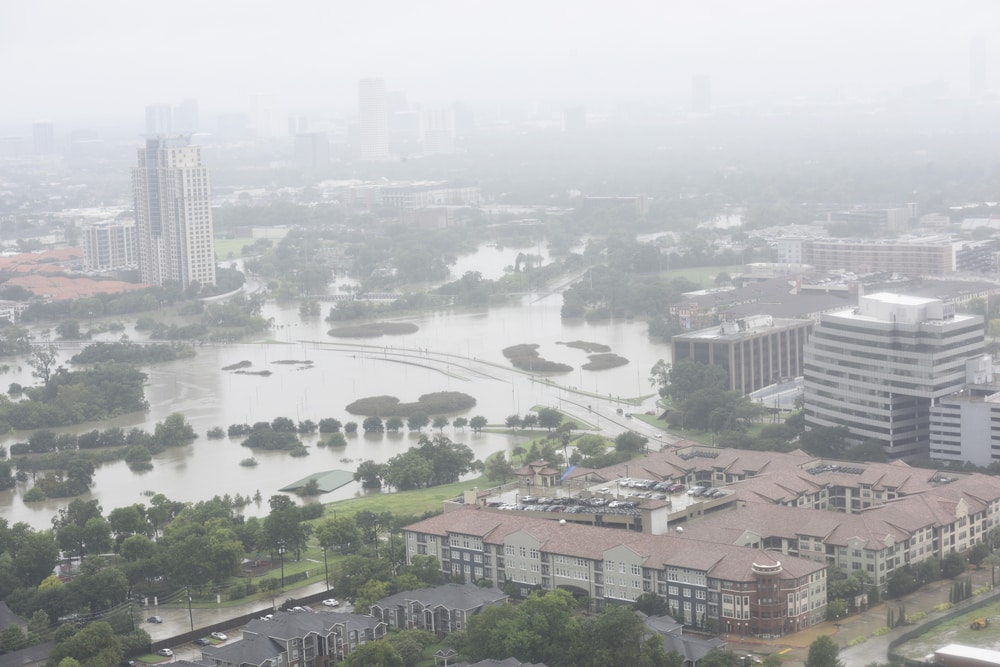 Foggy city with an upcoming hurricane