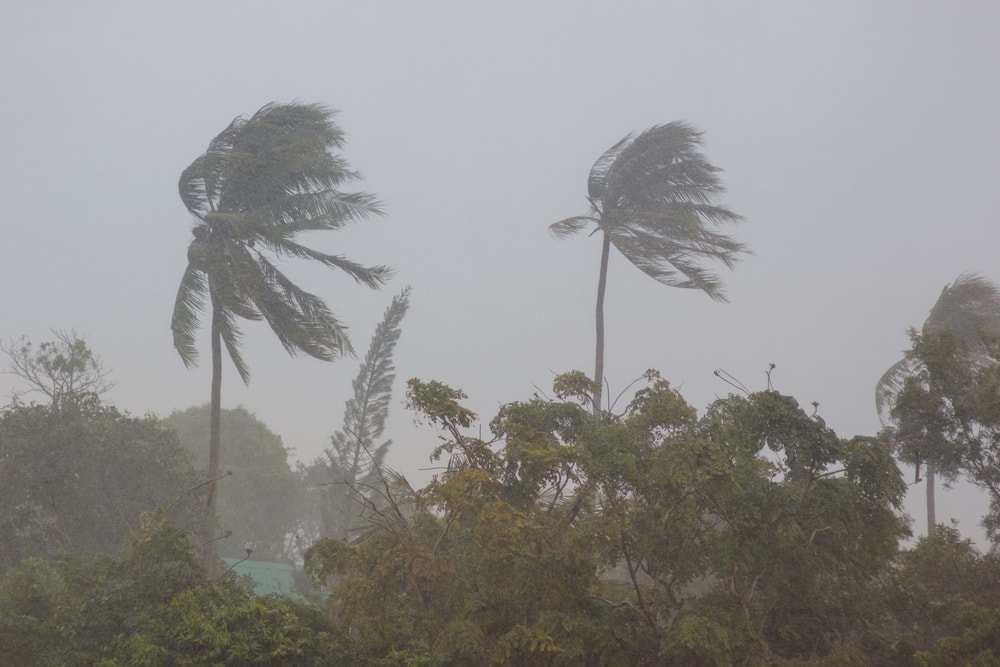 Tropical storm hitting an island