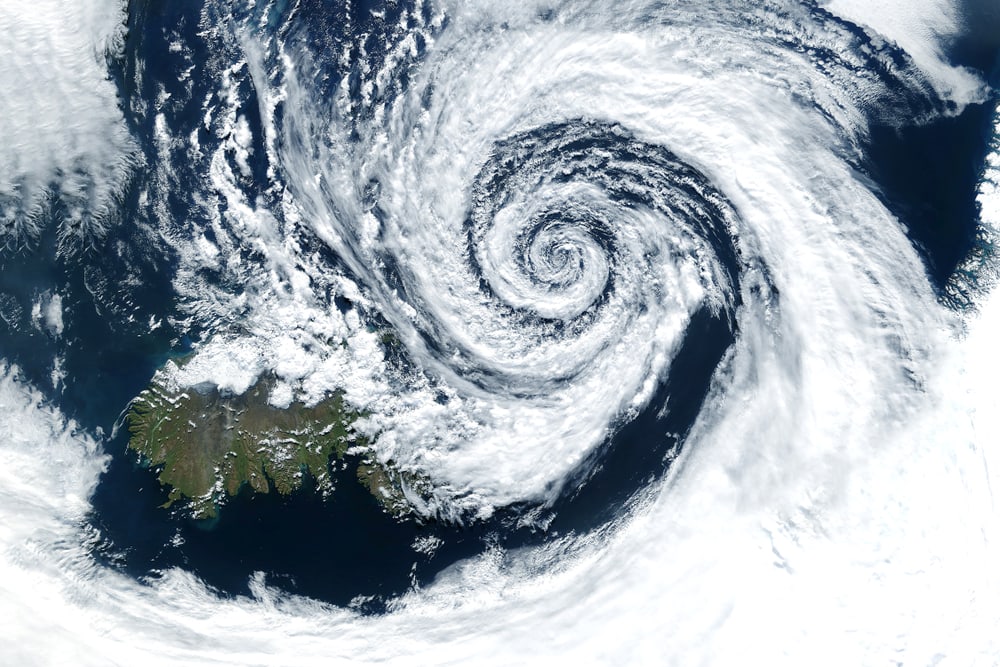 Close up shot of the satellite view of cyclone