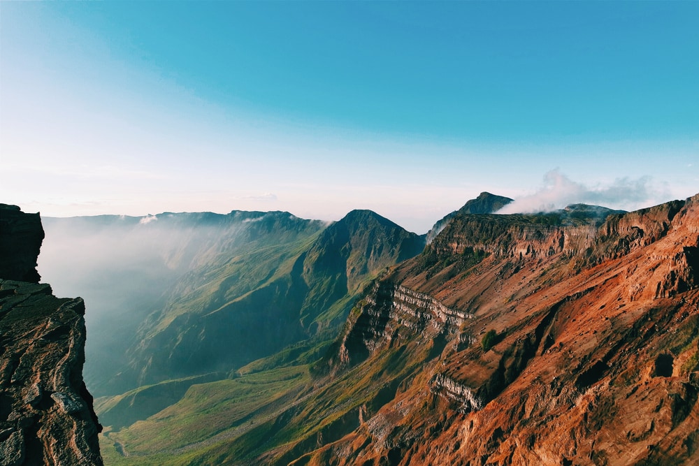 Mount Tambora volcano surrounded by clouds