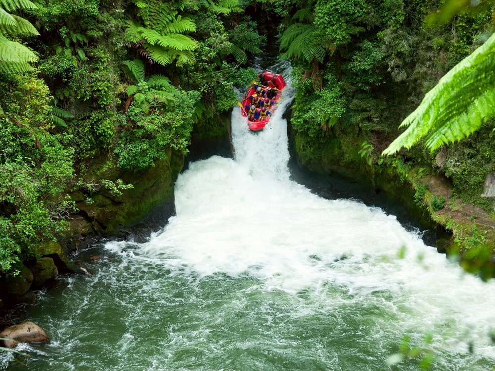 group of whitewater rafters on the Kaituna River, New Zealand