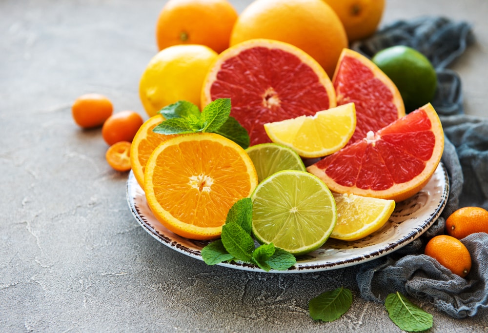 Citrus Fruit on a plate laying on the floor