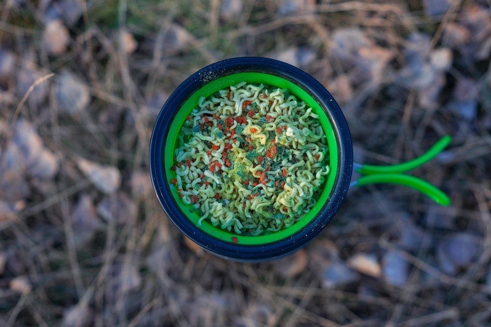 Quick Cook Pasta Packets cooked in the woods