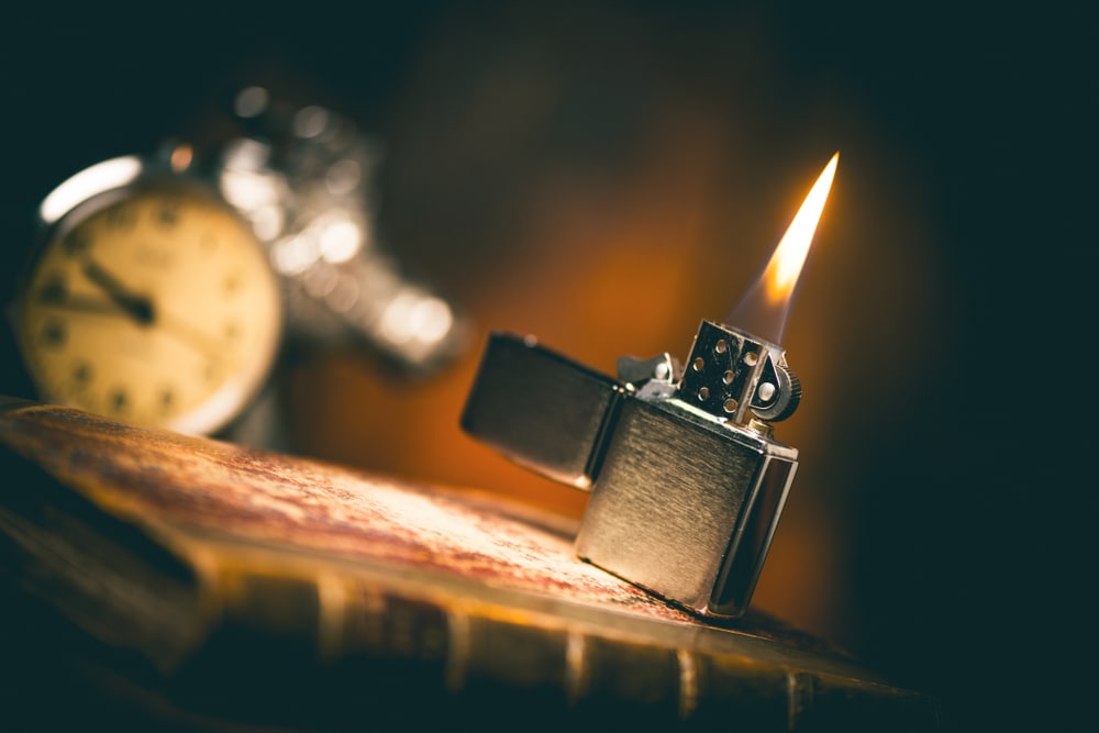 Windproof lighter on top of a book