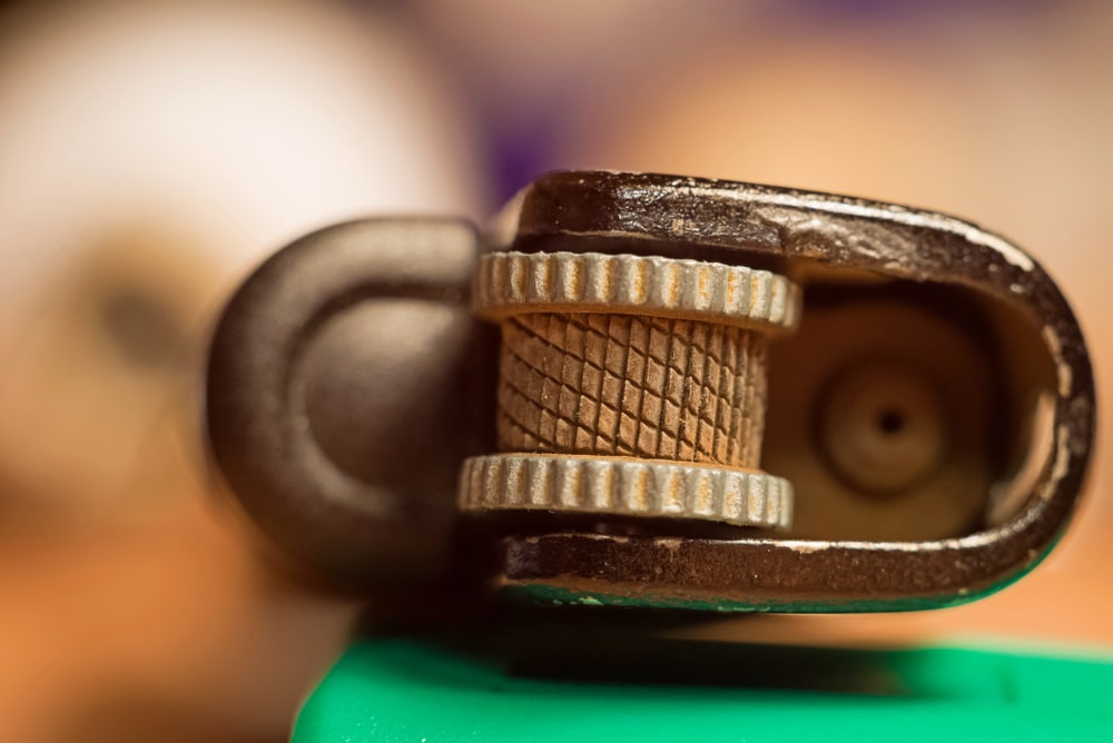 View of the top of a plastic spark wheel lighter