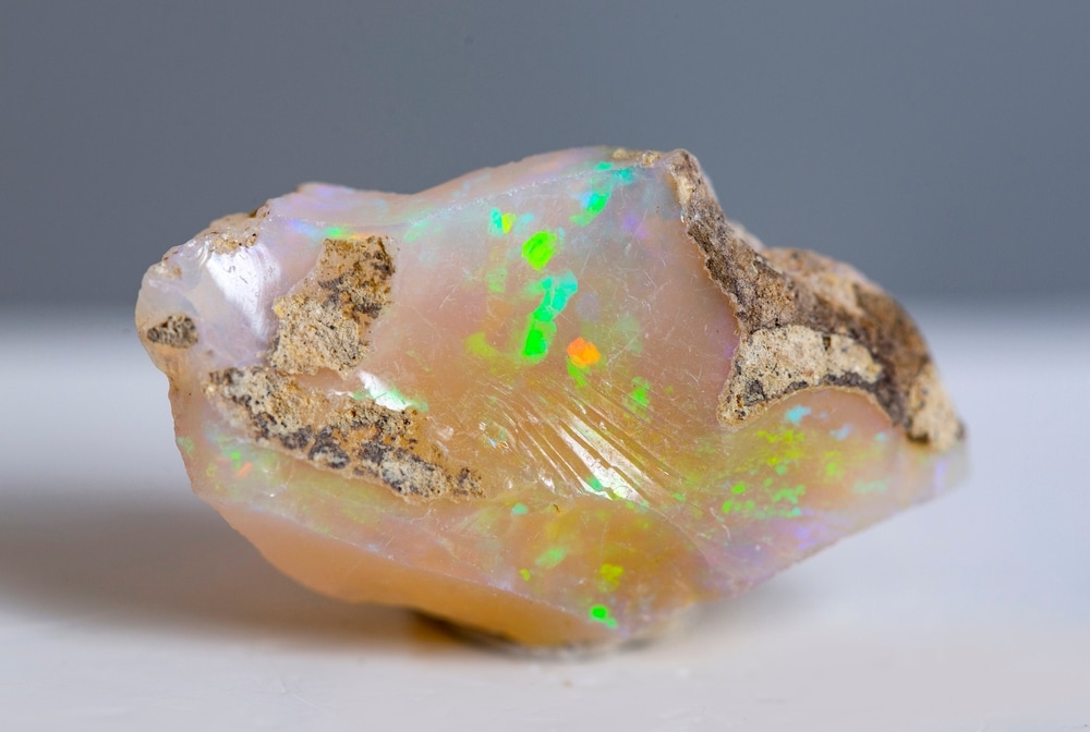 White opal on gray background