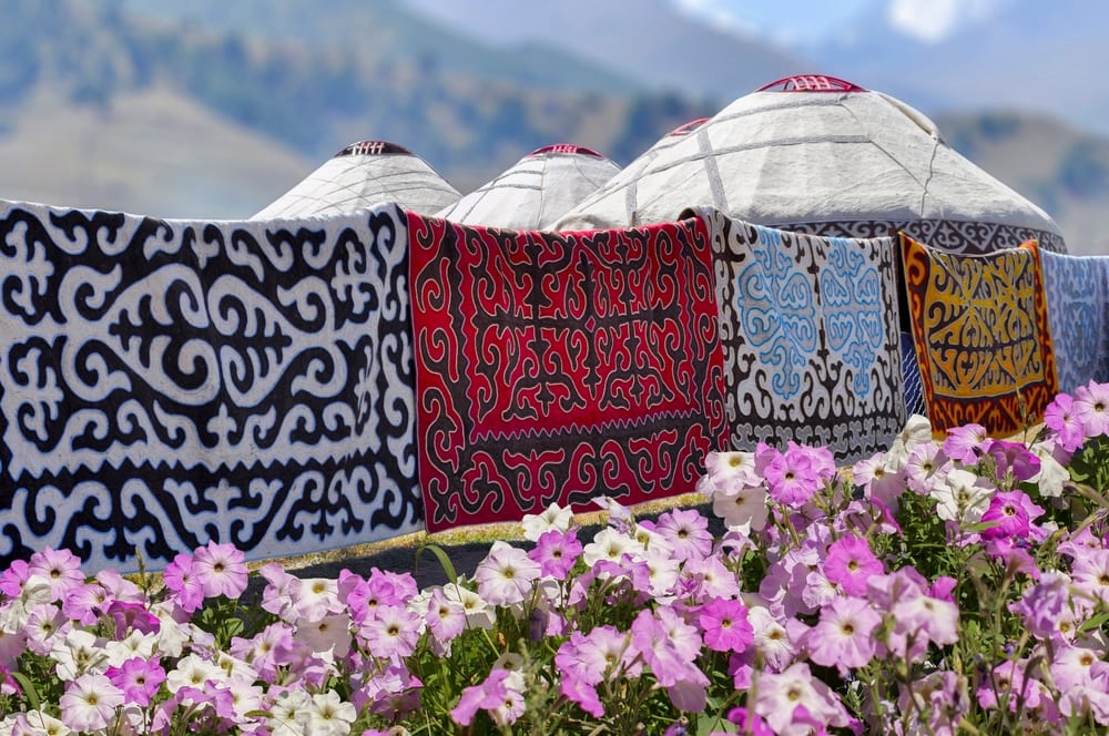 The Shyrdak, a traditional felt rug, adorns floors with colorful ancient patterns