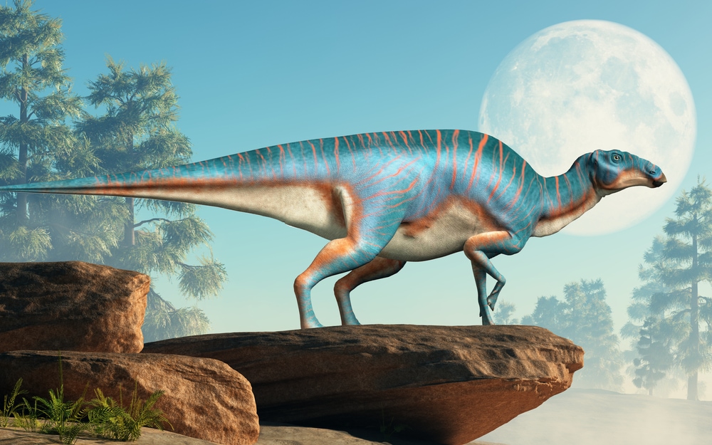 Illustration of a dinosaur on the edge of a cliff