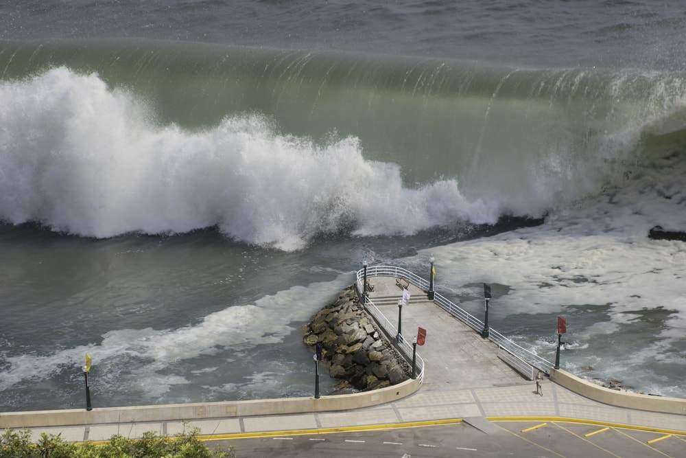 Tsunami approaching a bridge