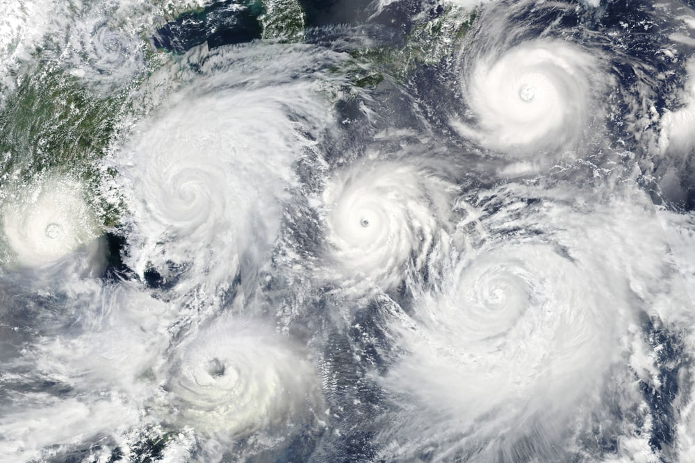 Multiple tornadoes view on the satellite