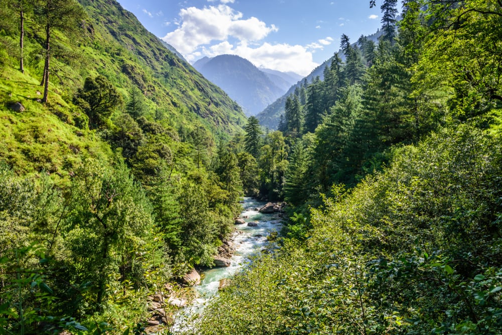Great Himalayan National Park, Himachal Pradesh, India with view of the mountain