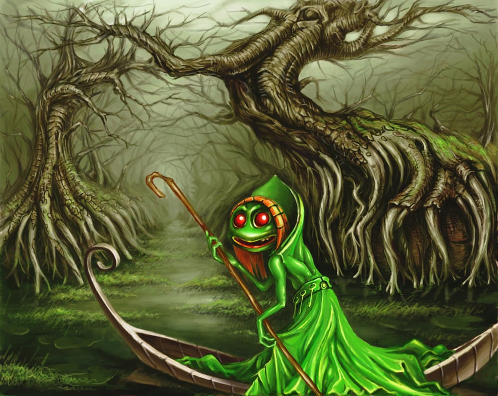 Illustration of the aueous walking around the marsh