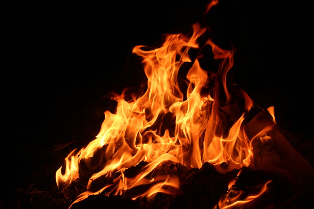 Fire flaming on black background