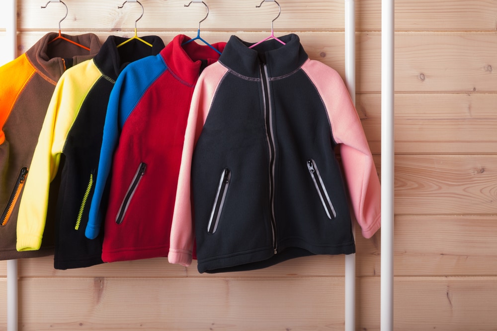 Fleece jackets hanged on a rack