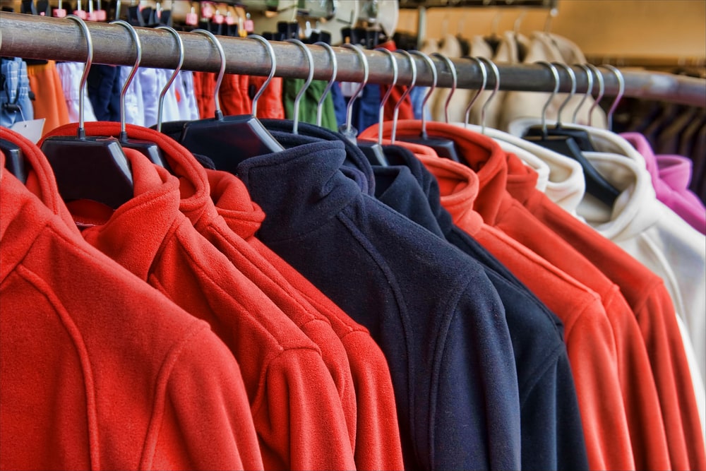 polar fleece jacket hanged on a store
