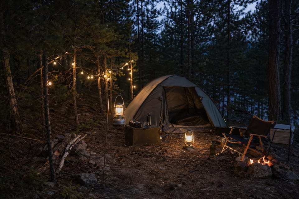 Camping lanterns on the ground